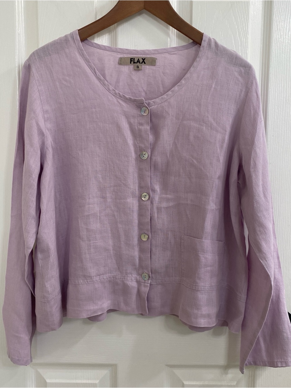 FLAX Linen Button Front Cardigan Top Minimalist Lilac Purple Coastal Grandma S